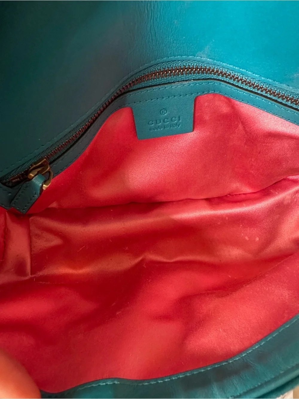 Small Gucci Teal Velvet GG Marmont Shoulder Bag with Gold Hardware - Picture 8 of 12